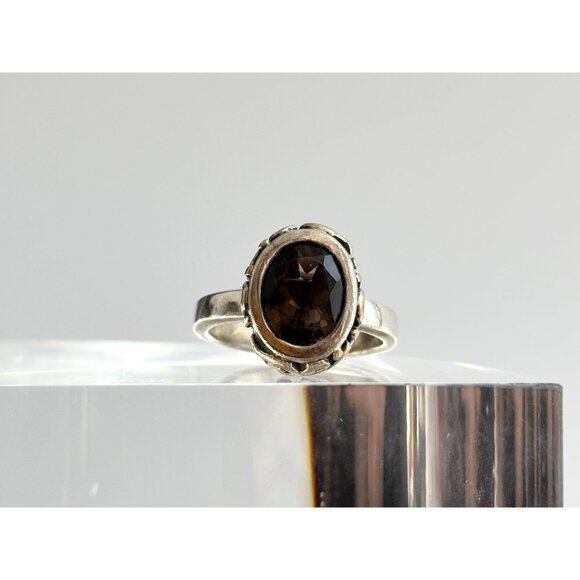 Smokey Quartz Abstract SW Style 925 Sterling Silver Vintage Ring - sz 7.25 - Picture 2 of 15